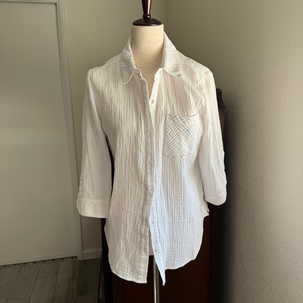 Westbound Soft Cotton Blouse – White, Women’s Medium